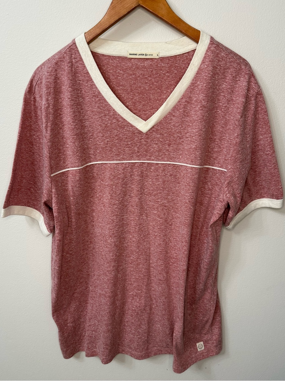 Marine Layer Re-Spun Pink Heather V Neck Ringer T Shirt Mens Large